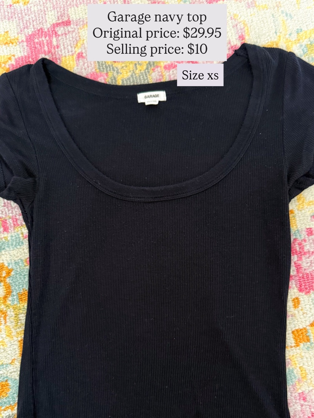 Garage Navy Ribbed Scoop Neck Short Sleeve Tee